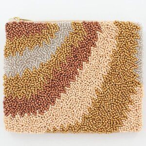 New KAY LEE NY Beaded Gold/Neutral Swirl Coin Purse/Makeup Bag ❤️Made in India❤️